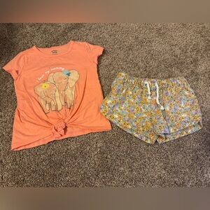 Elephant Graphic Tee and Floral Shorts Set